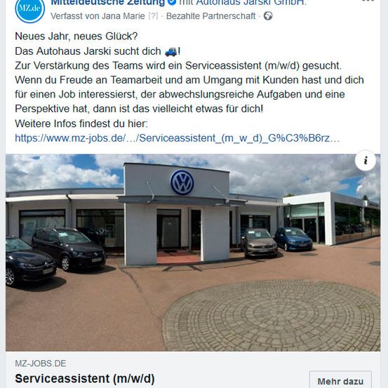 Facebook-Werbung auf mz-jobs.de